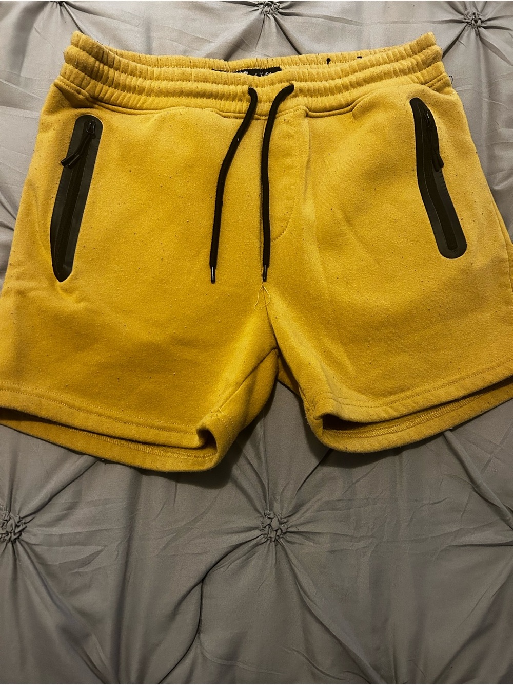 Brooklyn Cloth Yellow Athletic Drawstring Shorts with Black Zip Pockets